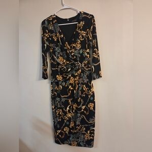 Elegant Black and Gold Wrap Dress Thalia Sodi Size Small
